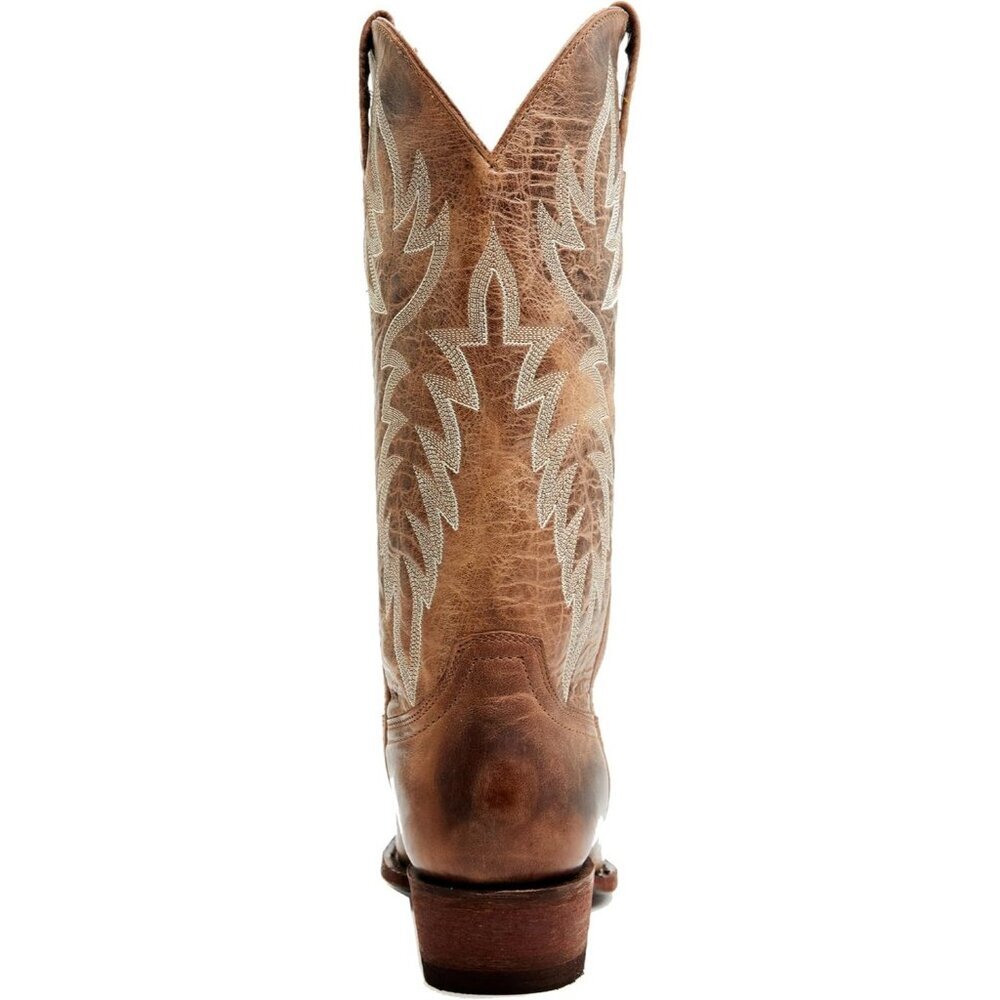 Women's Embroidered Chunky Heel Mid Calf Pointed Toe Pull On Cowgirl Boot Tan - Picture 5 of 6